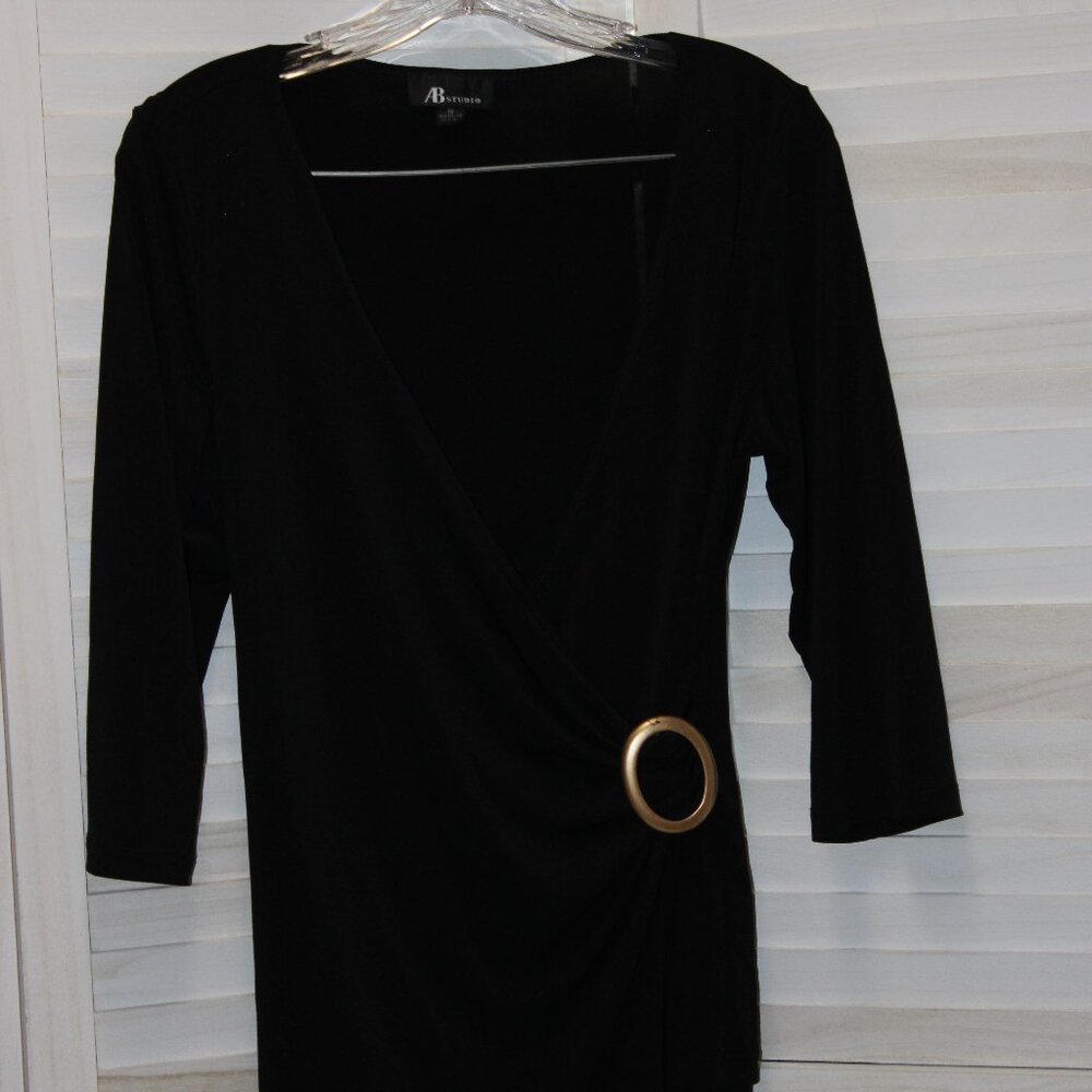 VINTAGE Y2K AB Studio Black Knit Top with Ruched Side with Gold Holder Size Med